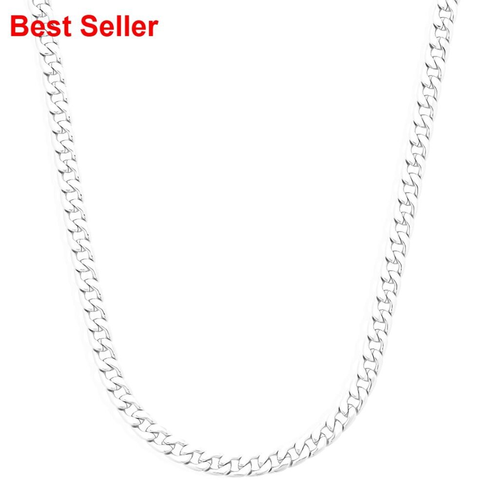 Silver Plated Wide Flat Curb Chain Necklace for Men or Women